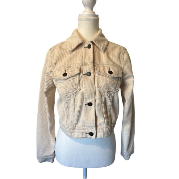 Hollister Kids Corduroy Cropped Jacket w/collar and top pockets - sz small cream - Picture 1 of 10